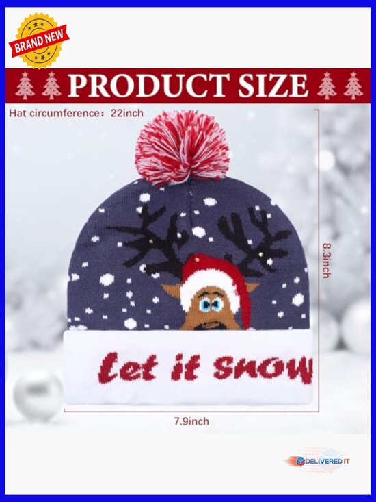 LED Christmas Sweater Hat Light Up Beanie Knitted Cap Unisex Winter